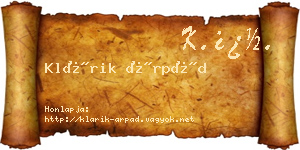 Klárik Árpád névjegykártya