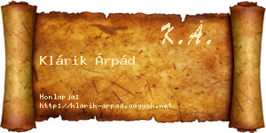Klárik Árpád névjegykártya