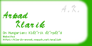 arpad klarik business card